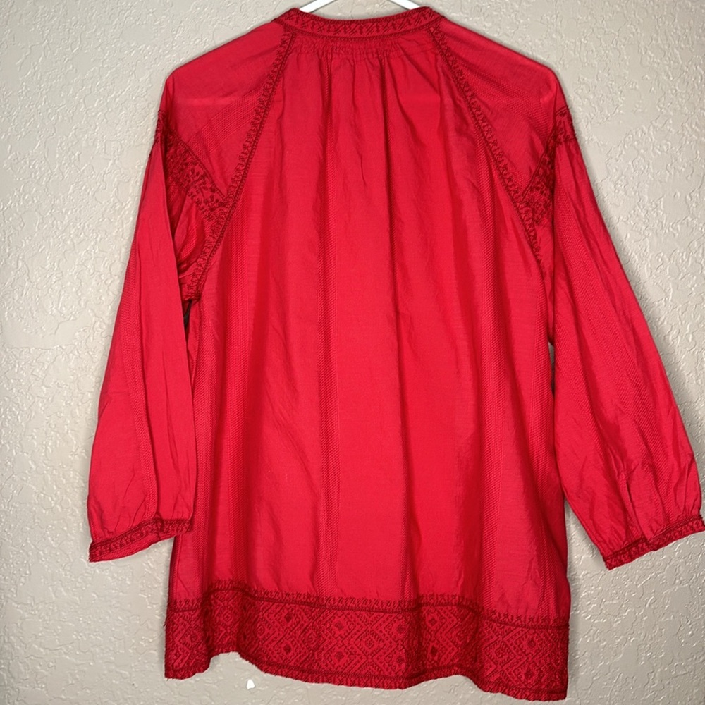 Madewell red embroidered popover with tassel ties - Picture 7 of 13